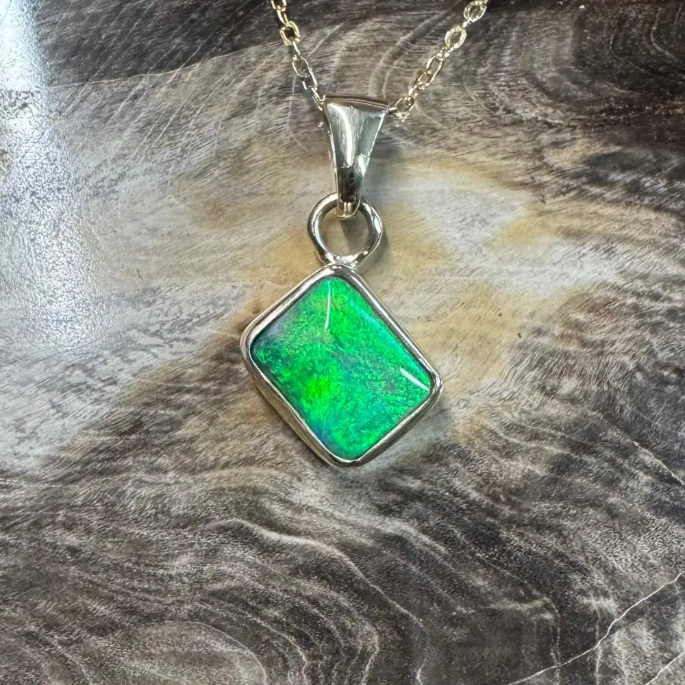 'Green and Gold' ~ Handcrafted 1.9ct Solid Lightning Ridge Black Opal 9ct Australian Gold Pendant