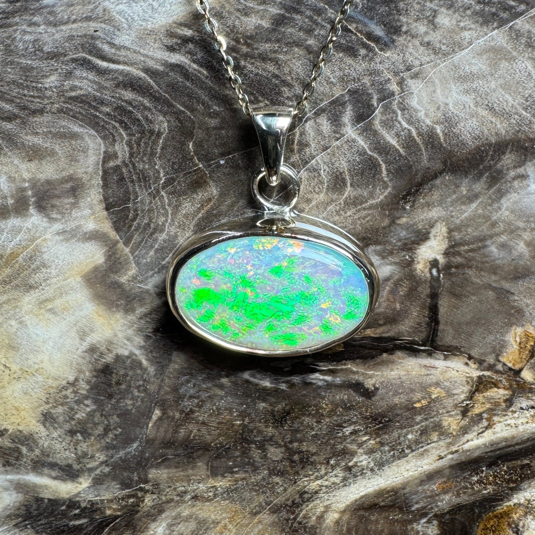 Green Ridge Fire ~ 3.6ct Solid Lightning Ridge Opal 9ct Australian Gold Pendant