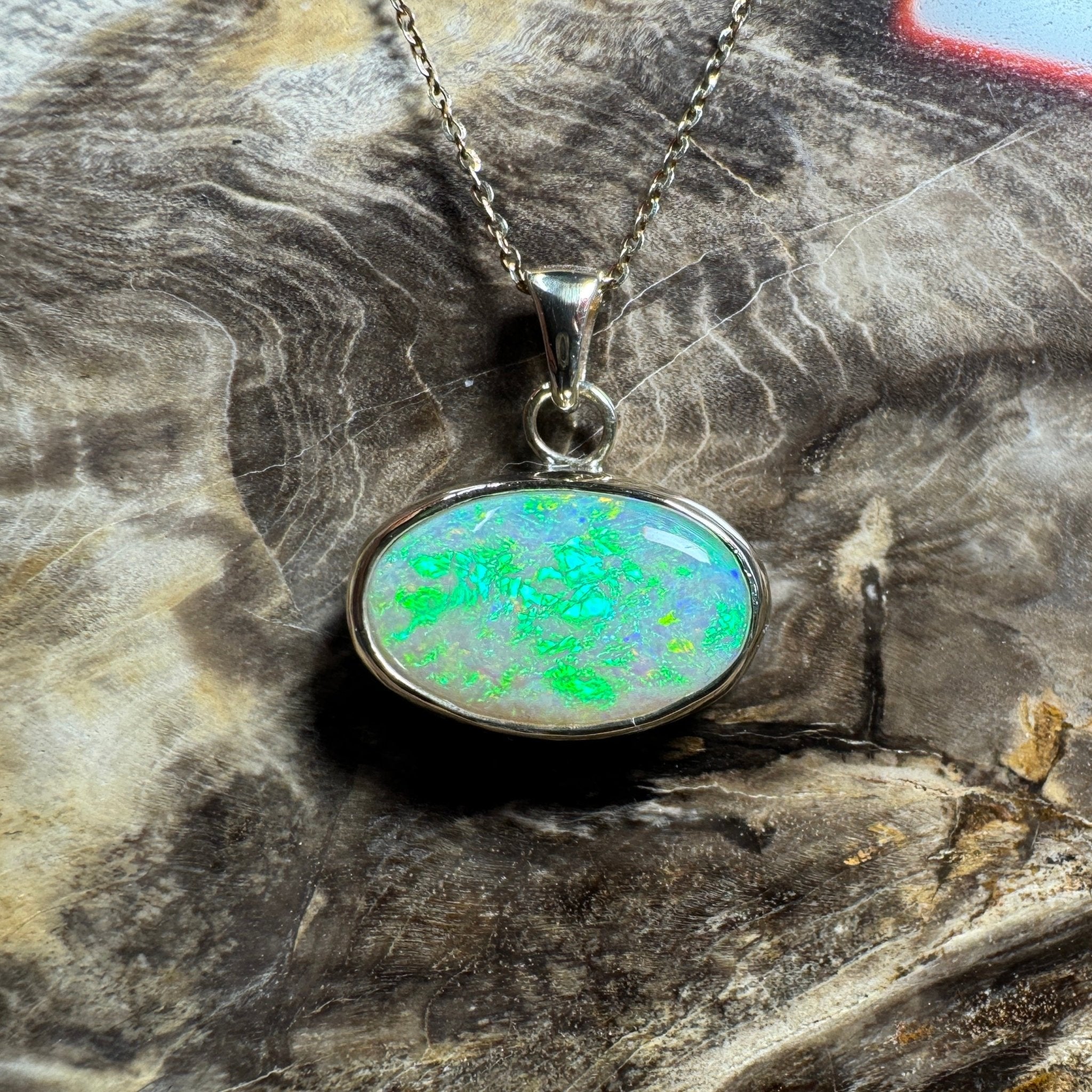 Green Ridge Fire ~ 3.6ct Solid Lightning Ridge Opal 9ct Australian Gold Pendant