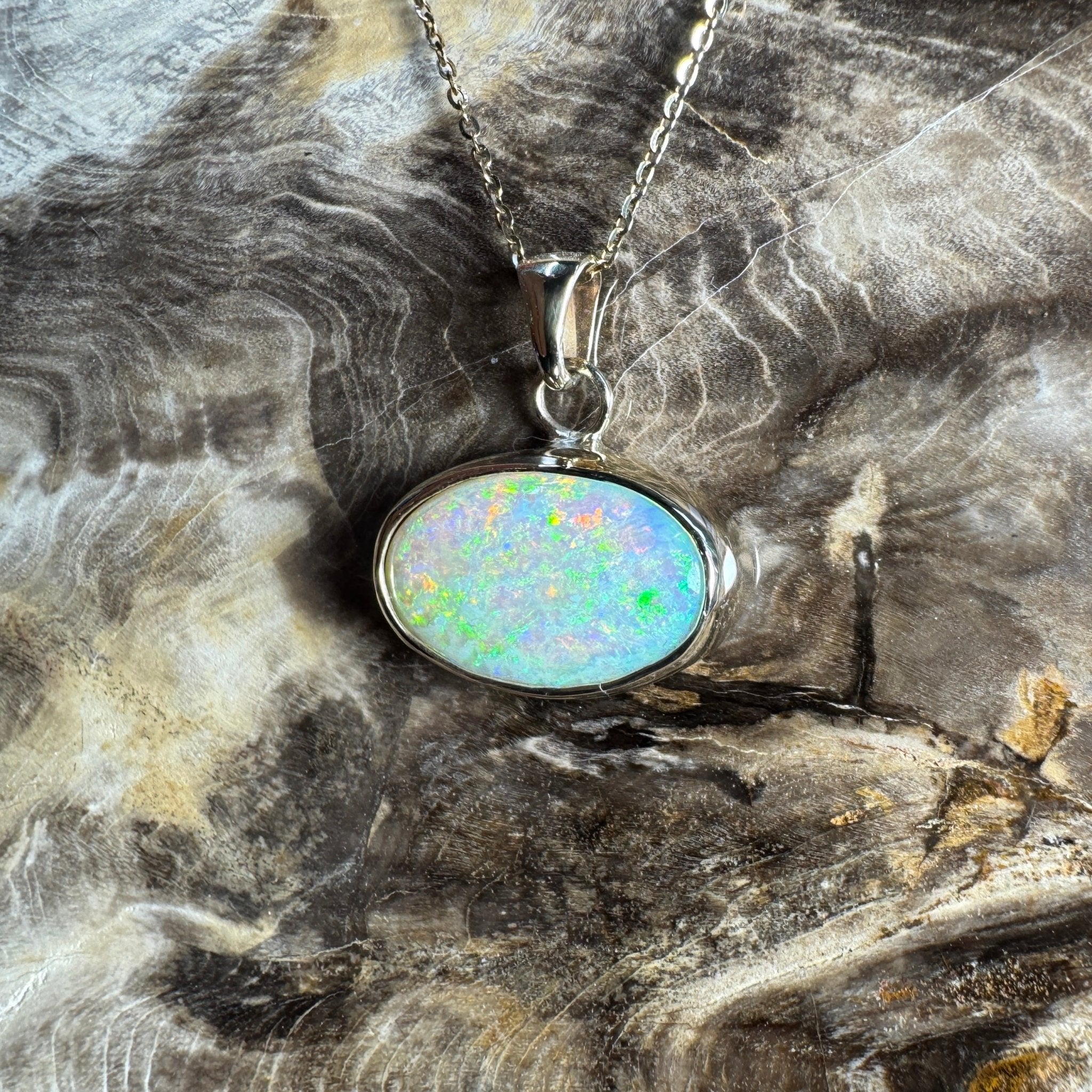 Green Ridge Fire ~ 3.6ct Solid Lightning Ridge Opal 9ct Australian Gold Pendant