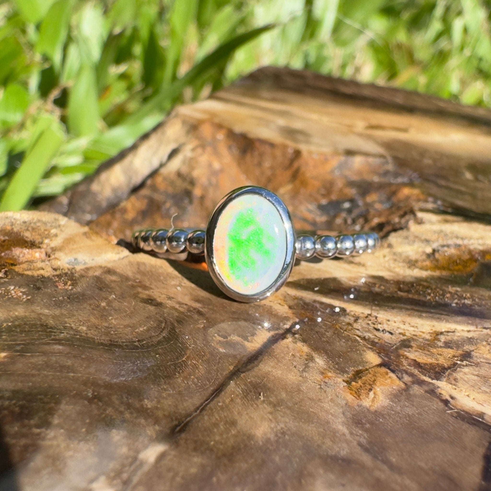 Greenacres ~ 0.7ct Solid Coober Pedy Opal 925 Silver Ring