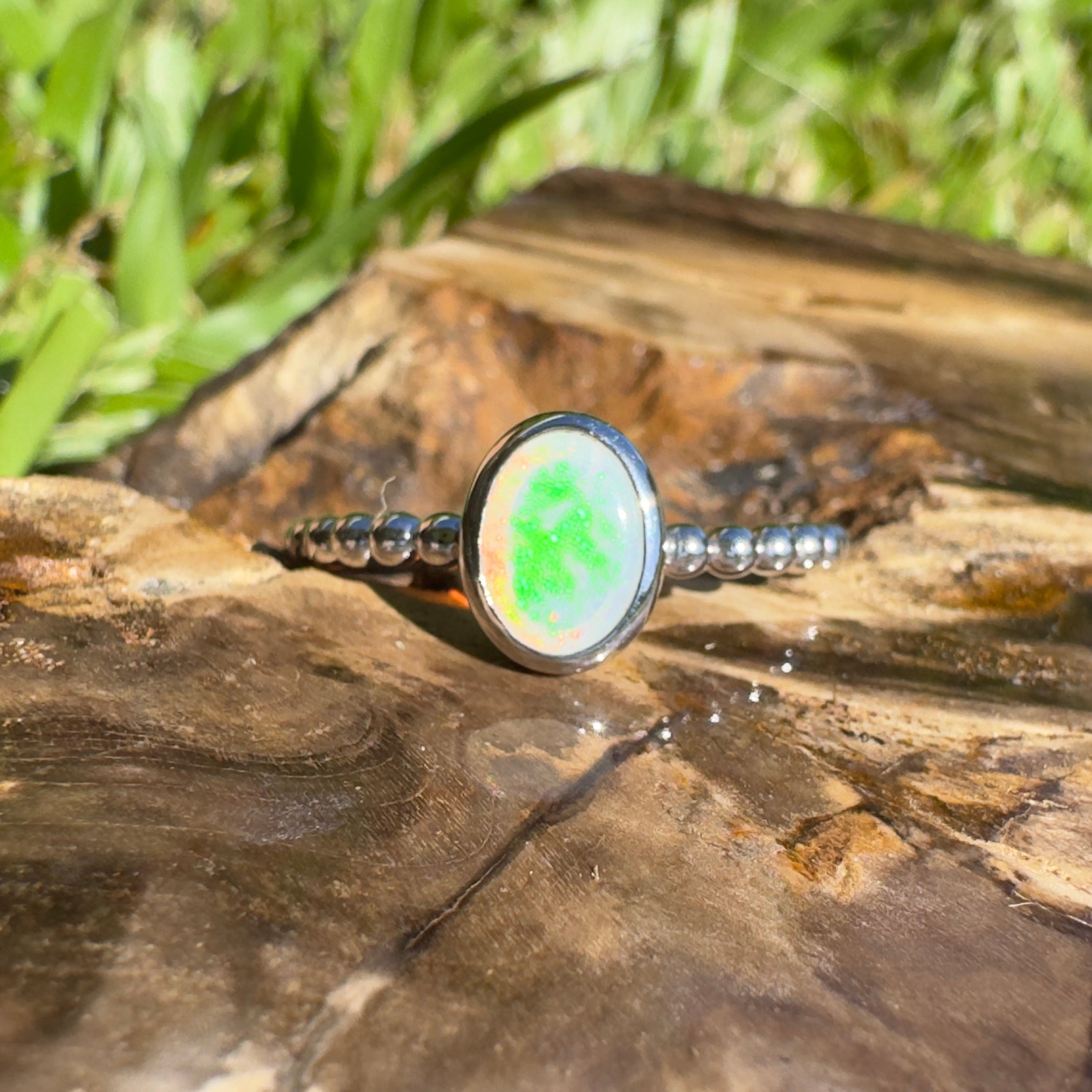 Greenacres ~ 0.7ct Solid Coober Pedy Opal 925 Silver Ring