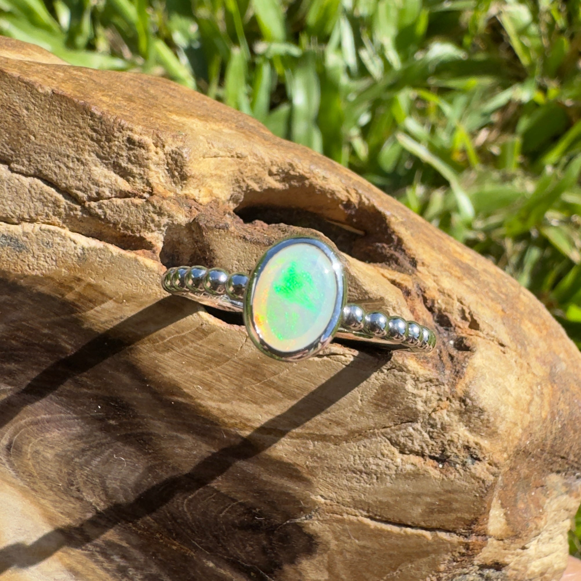 Greenacres ~ 0.7ct Solid Coober Pedy Opal 925 Silver Ring