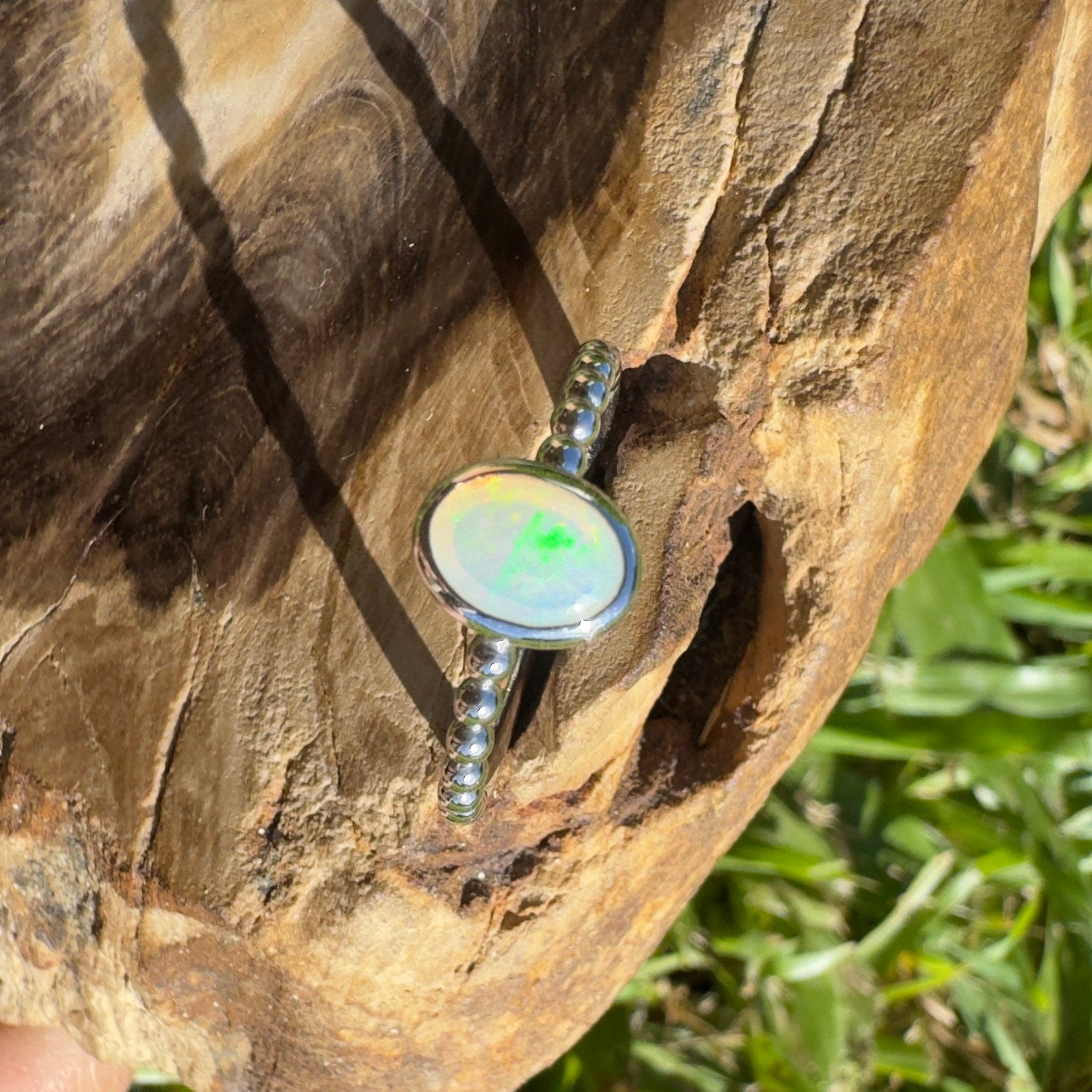 Greenacres ~ 0.7ct Solid Coober Pedy Opal 925 Silver Ring