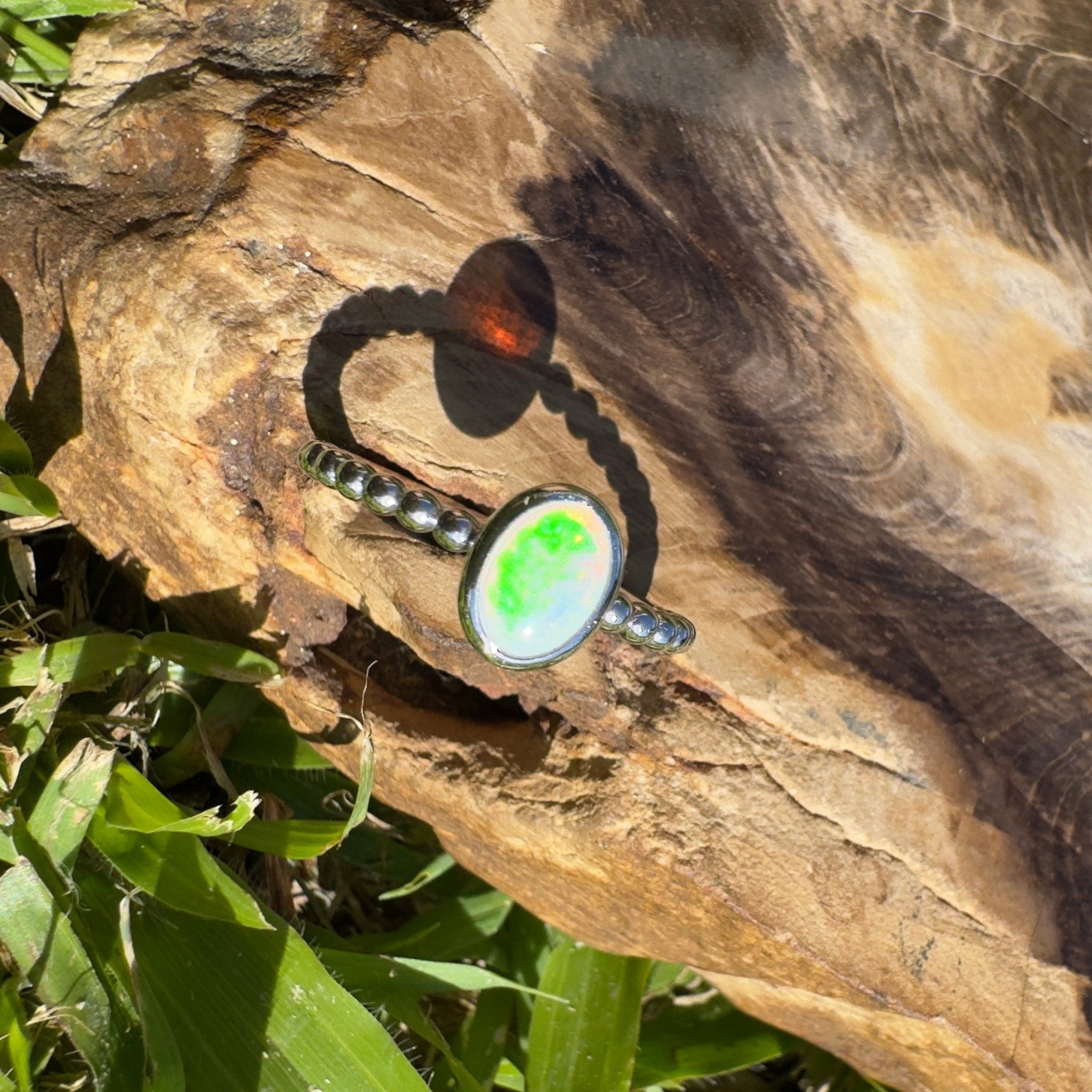 Greenacres ~ 0.7ct Solid Coober Pedy Opal 925 Silver Ring