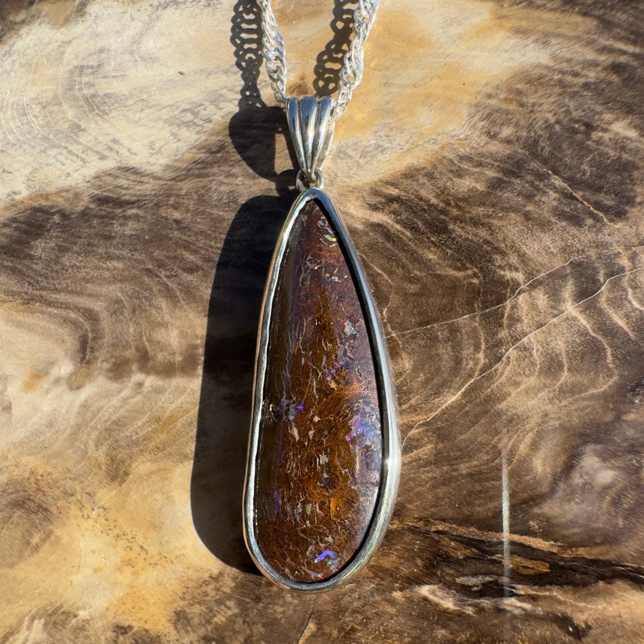 Gulf Country Fire Drift ~ Queensland Boulder Opal 925 Sterling Silver Pendant Necklace
