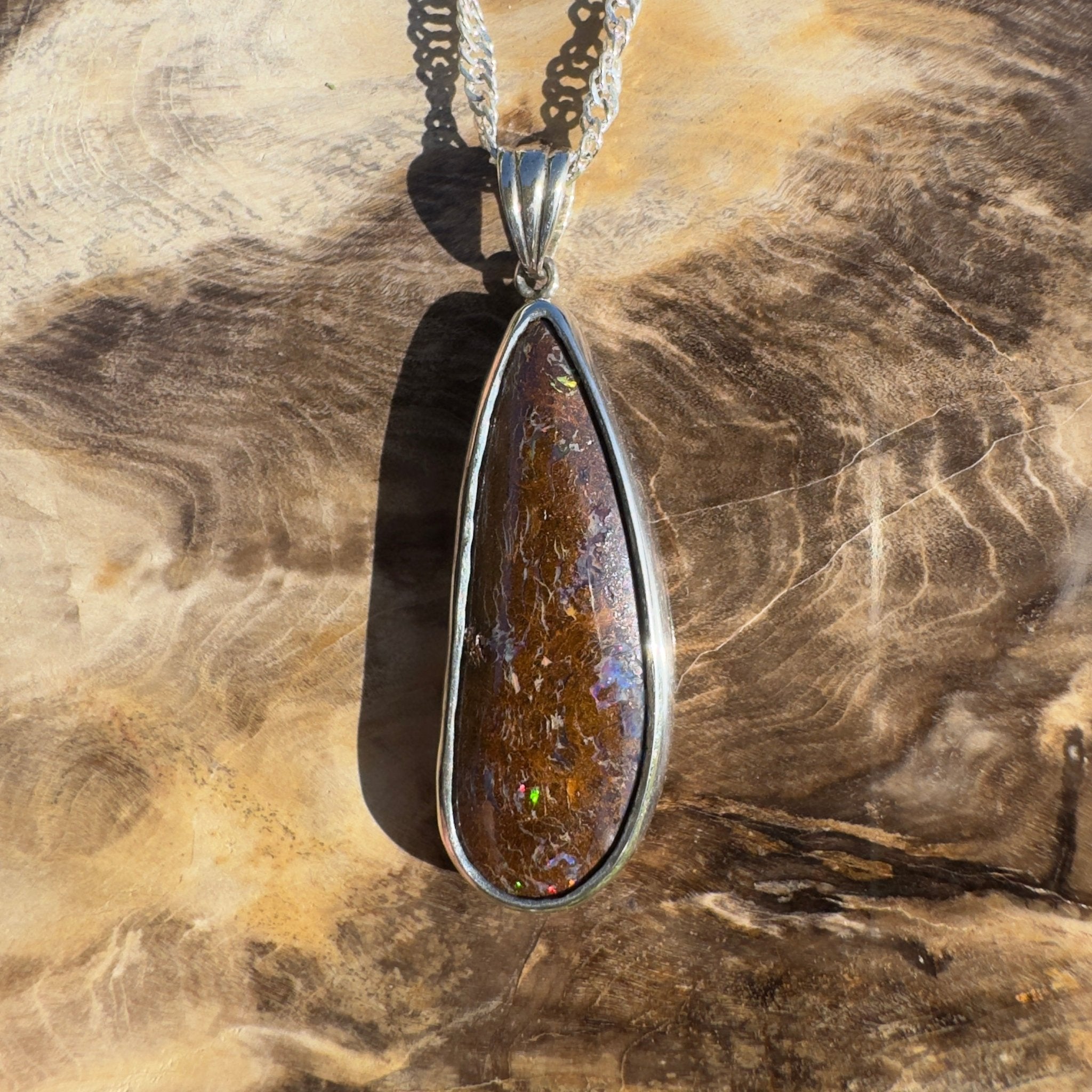 Gulf Country Fire Drift ~ Queensland Boulder Opal 925 Sterling Silver Pendant Necklace