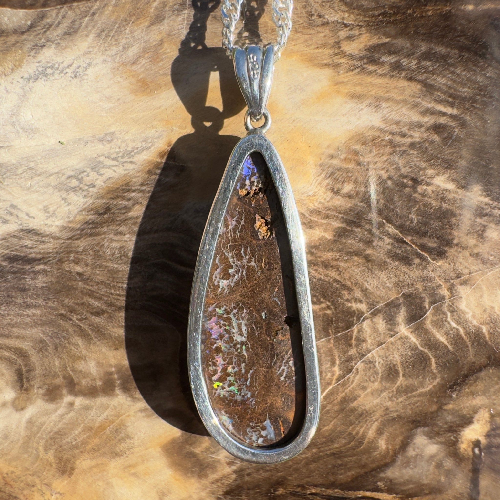 Gulf Country Fire Drift ~ Queensland Boulder Opal 925 Sterling Silver Pendant Necklace