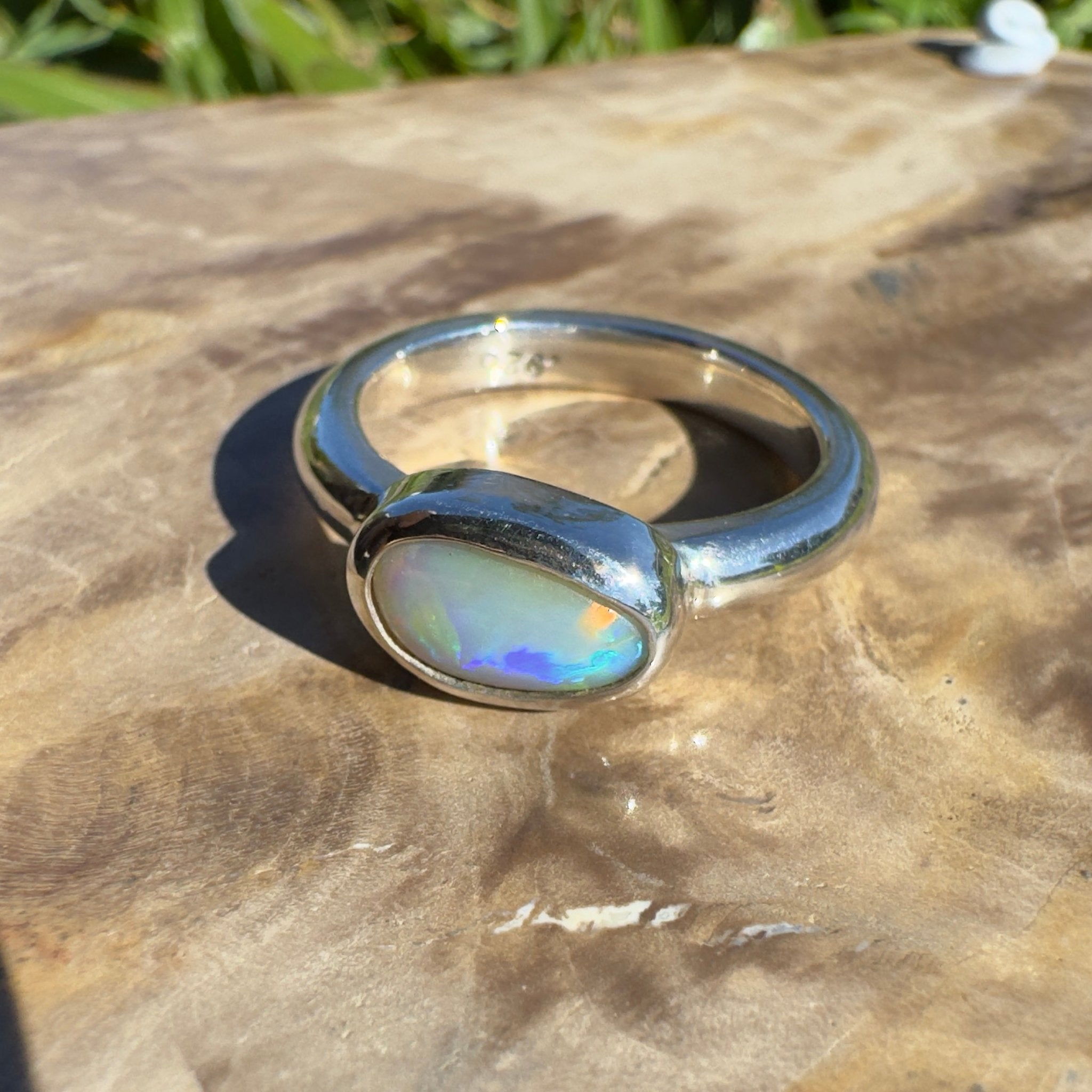 Gulf Savannah Glow ~ 0.8ct Solid Lightning Ridge Opal 925 Silver Ring