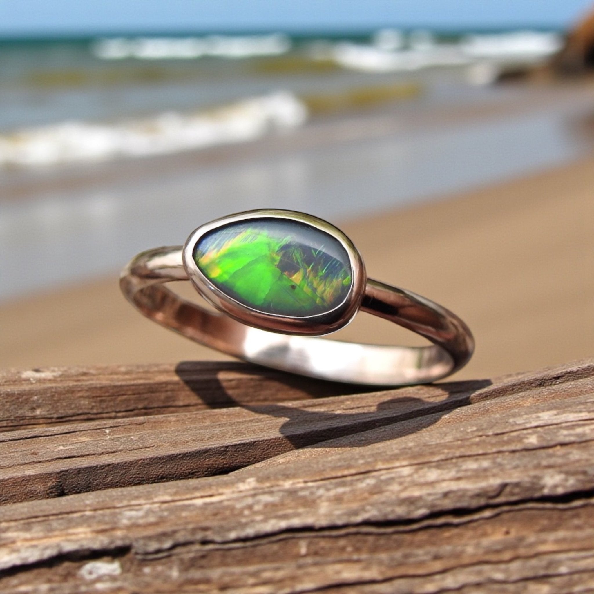 Gundabooka Glow Ring ~ 0.6ct Solid Lightning Ridge Opal 9ct Solid Rose Gold Ring