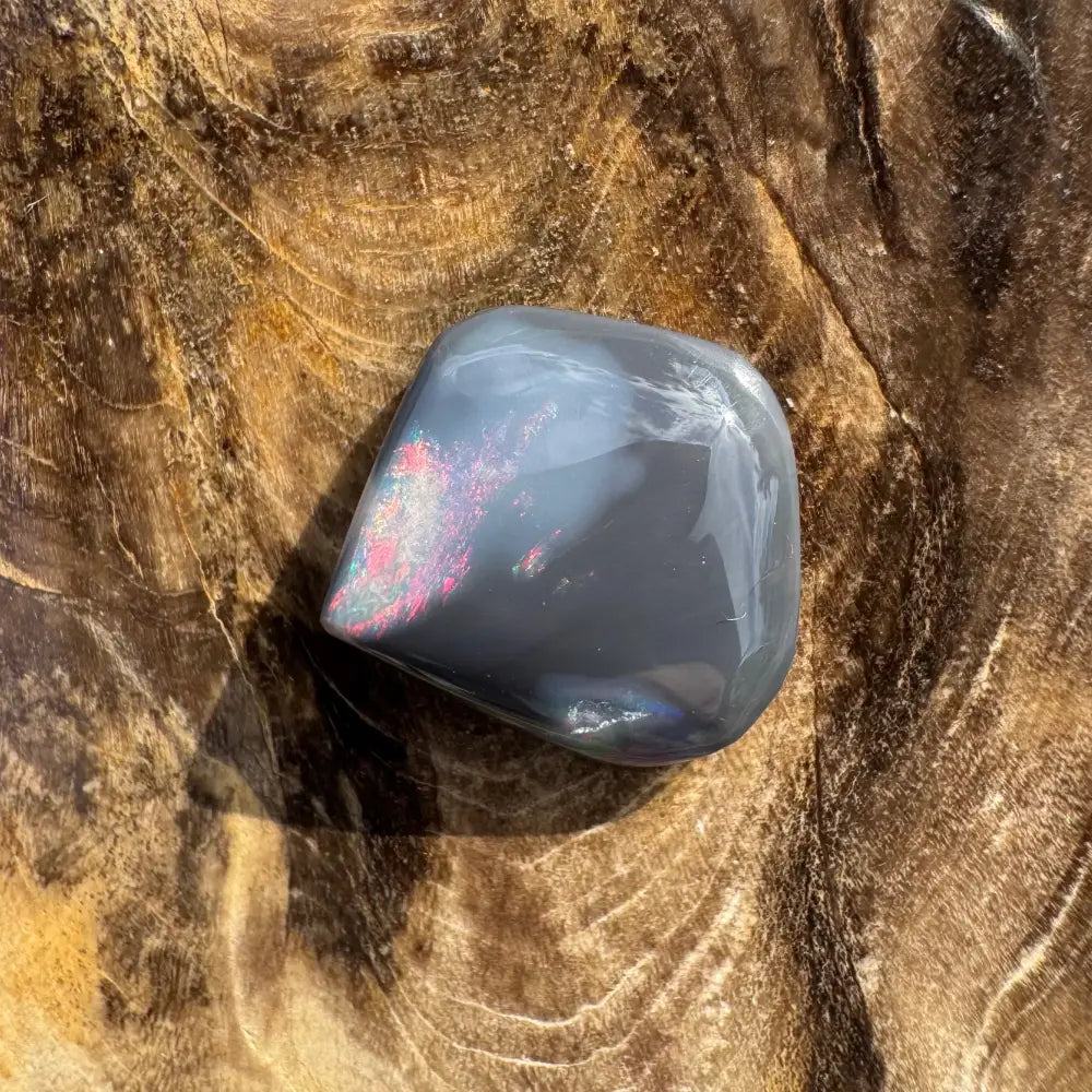 Polished gray Lightning Ridge Black Opal with iridescent shimmer in a 4.0 carat hand-cut gemstone