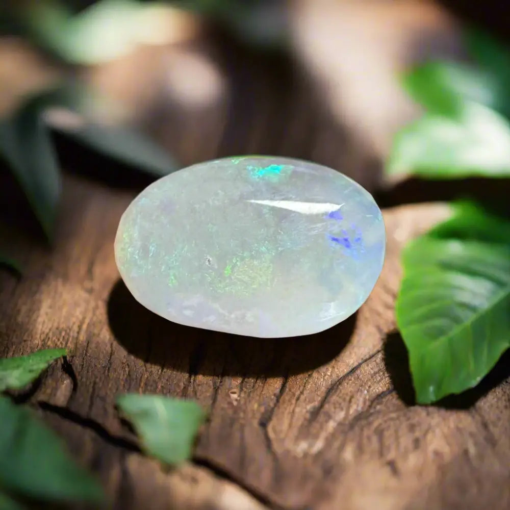 Translucent Lightning Ridge Opal gemstone with iridescent flashes for jewelry display