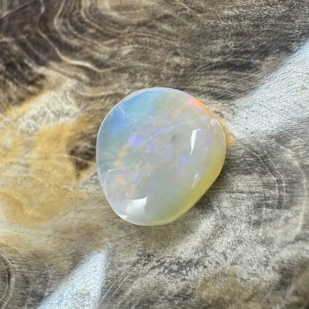 Polished Lightning Ridge Opal gemstone exhibiting iridescent play-of-color in a 4.7carat hand-cut specimen