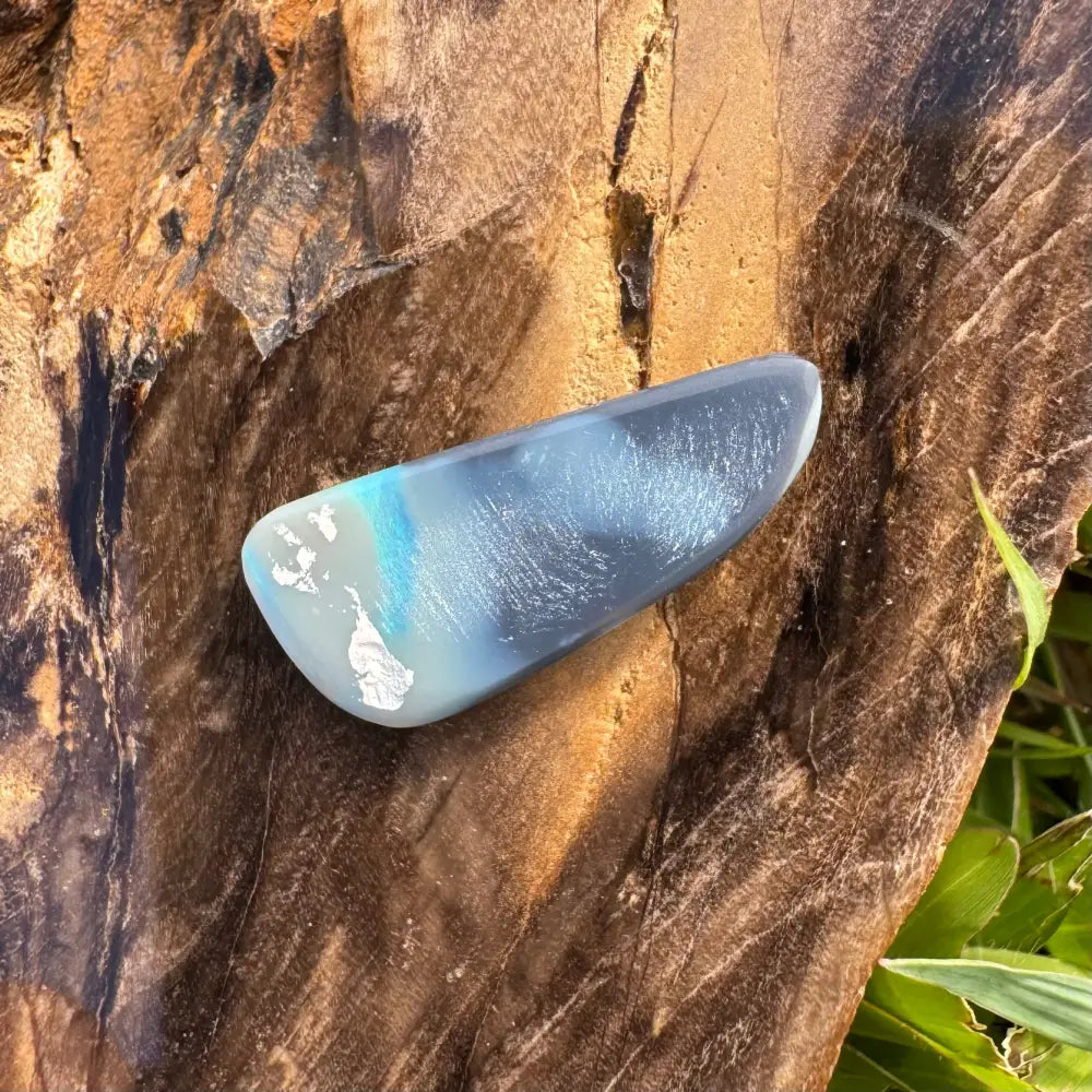 Iridescent blue-gray polished stone from Hand-Cut Solid Lightning Ridge Semi Black Opal 2.9carat