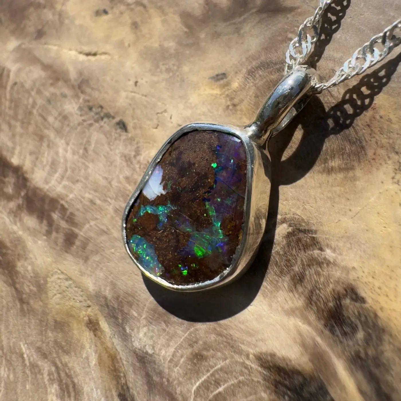Handcrafted 6.8ct Solid Queensland Boulder Opal Sterling Silver Pendant Necklace