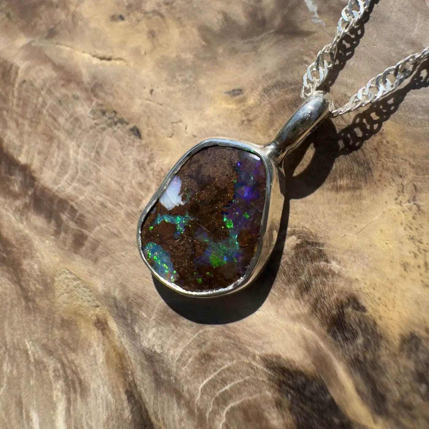 Handcrafted 6.8ct Solid Queensland Boulder Opal Sterling Silver Pendant Necklace