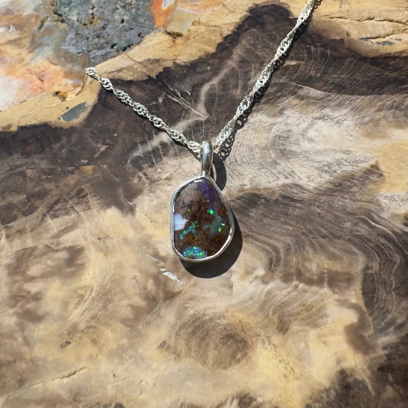 Handcrafted 6.8ct Solid Queensland Boulder Opal Sterling Silver Pendant Necklace