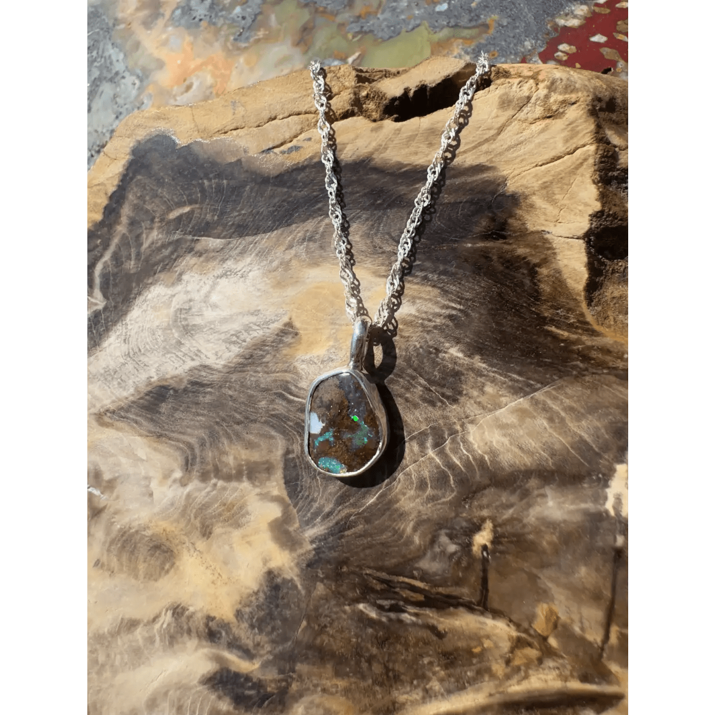 Handcrafted 6.8ct Solid Queensland Boulder Opal Sterling Silver Pendant Necklace