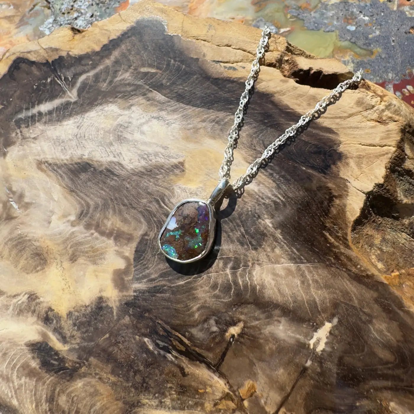 Handcrafted 6.8ct Solid Queensland Boulder Opal Sterling Silver Pendant Necklace