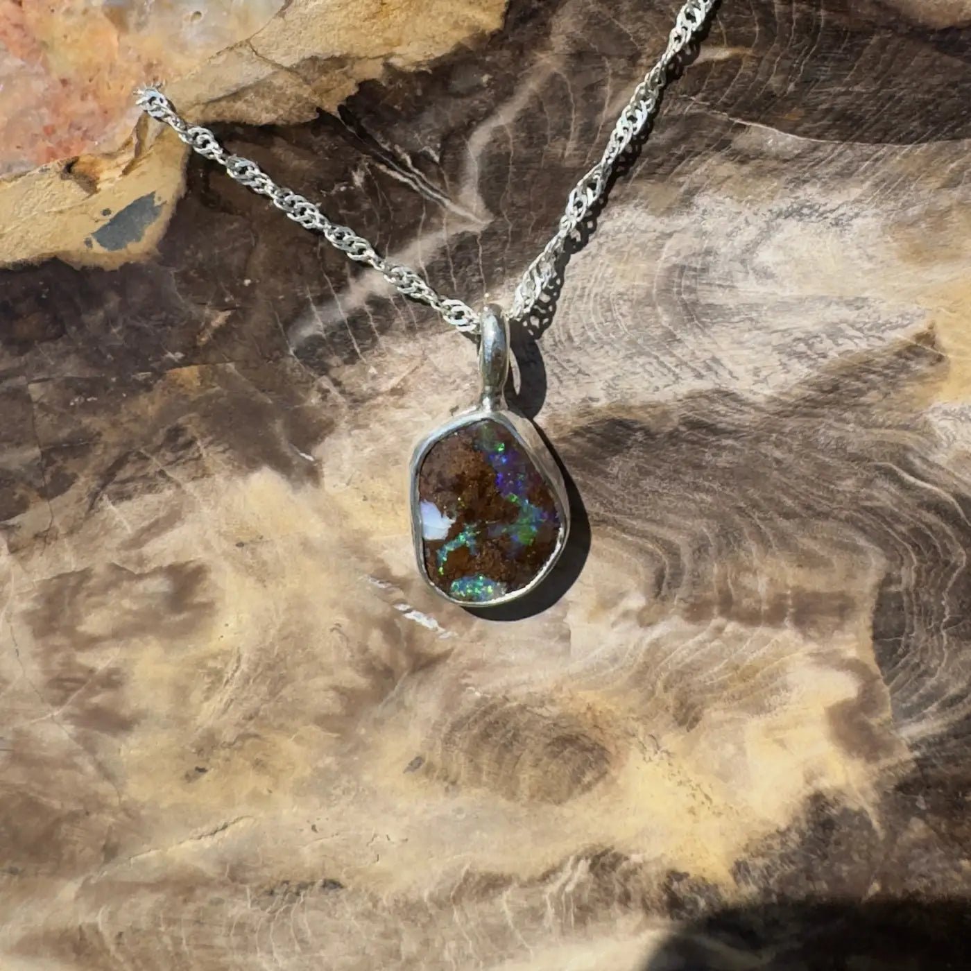 Handcrafted 6.8ct Solid Queensland Boulder Opal Sterling Silver Pendant Necklace