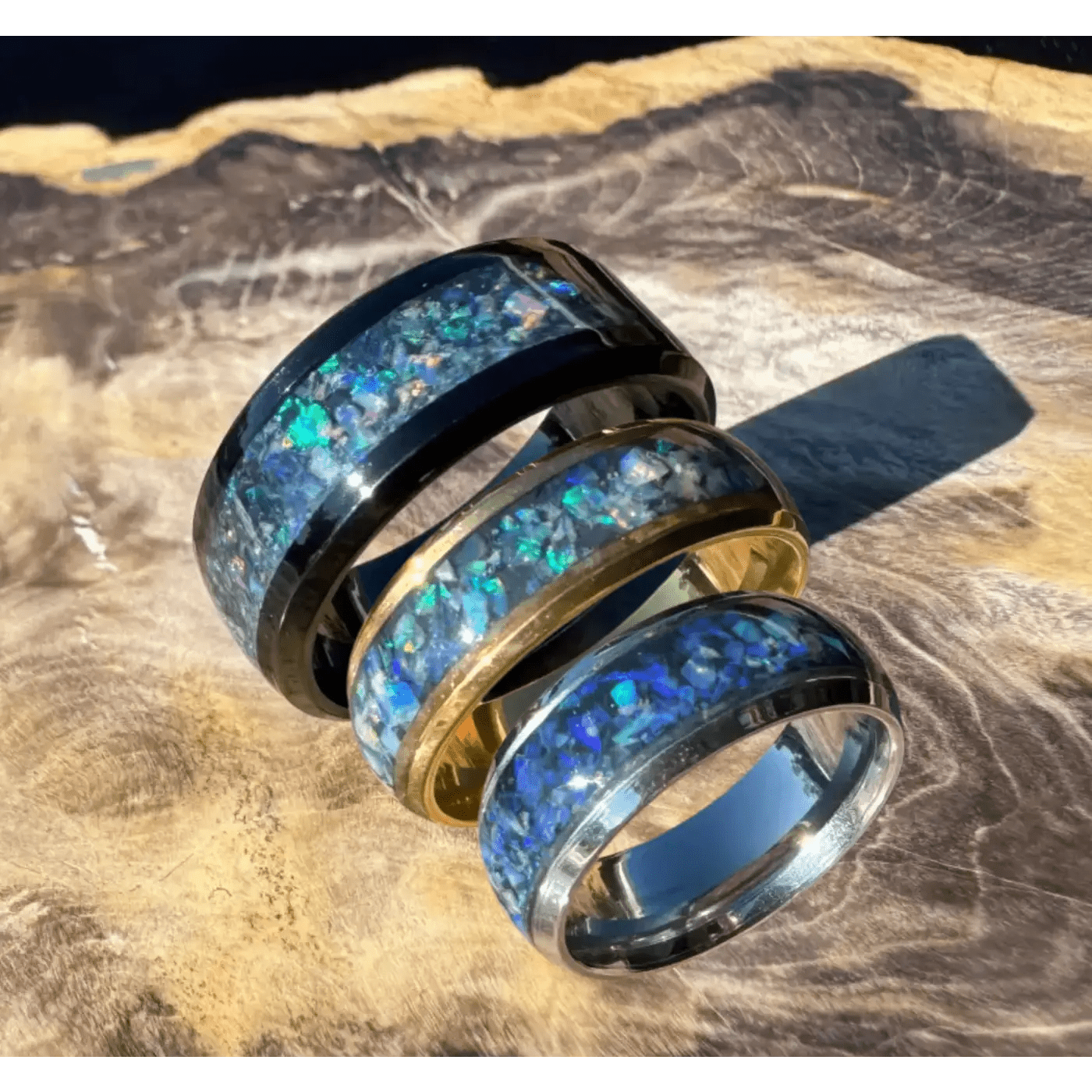 Handcrafted Australian Opal Ring Gold, Silver or Black Surgical Steel