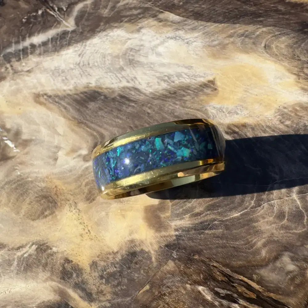 Handcrafted Australian Opal Ring Gold, Silver or Black Surgical Steel
