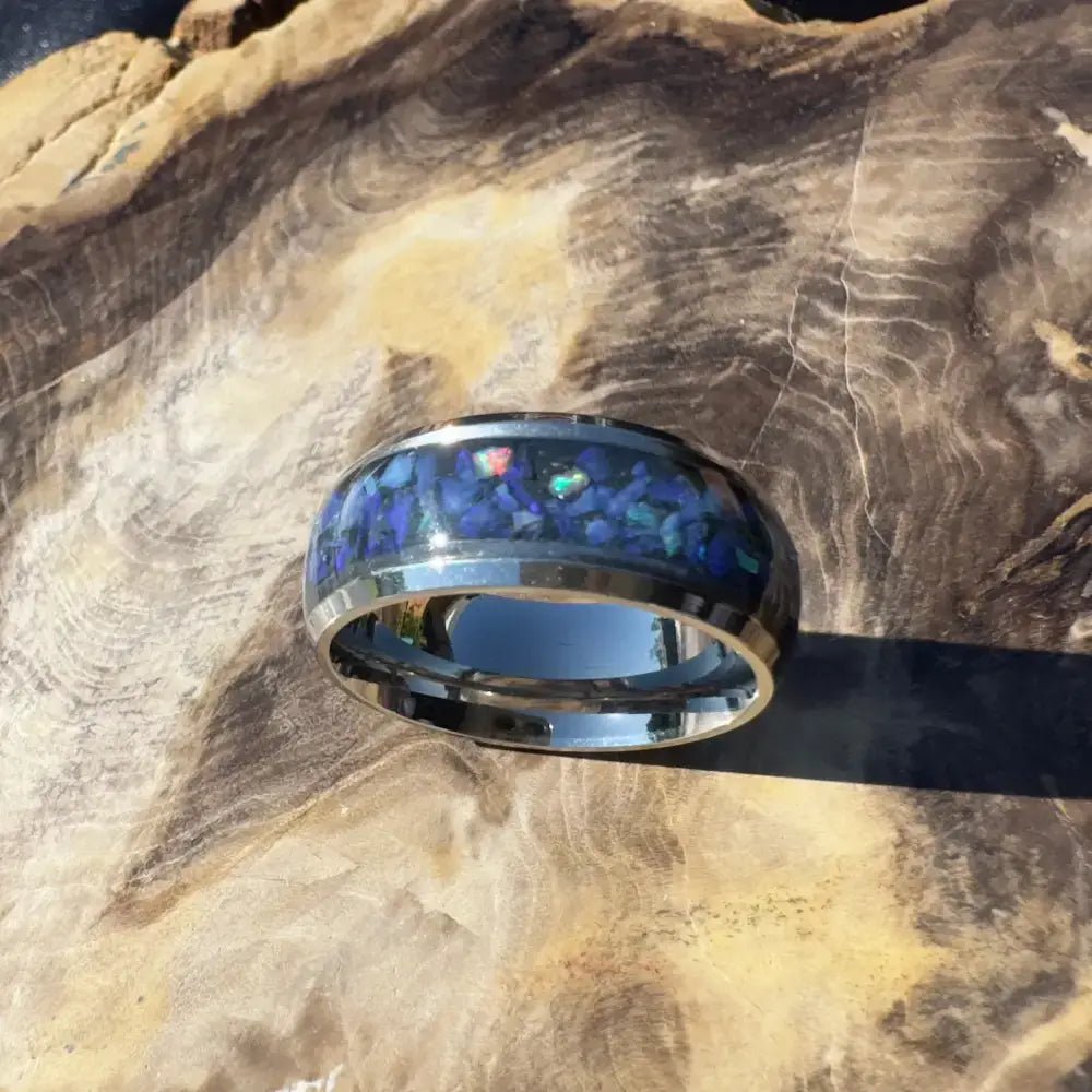 Handcrafted Australian Opal Ring Gold, Silver or Black Surgical Steel