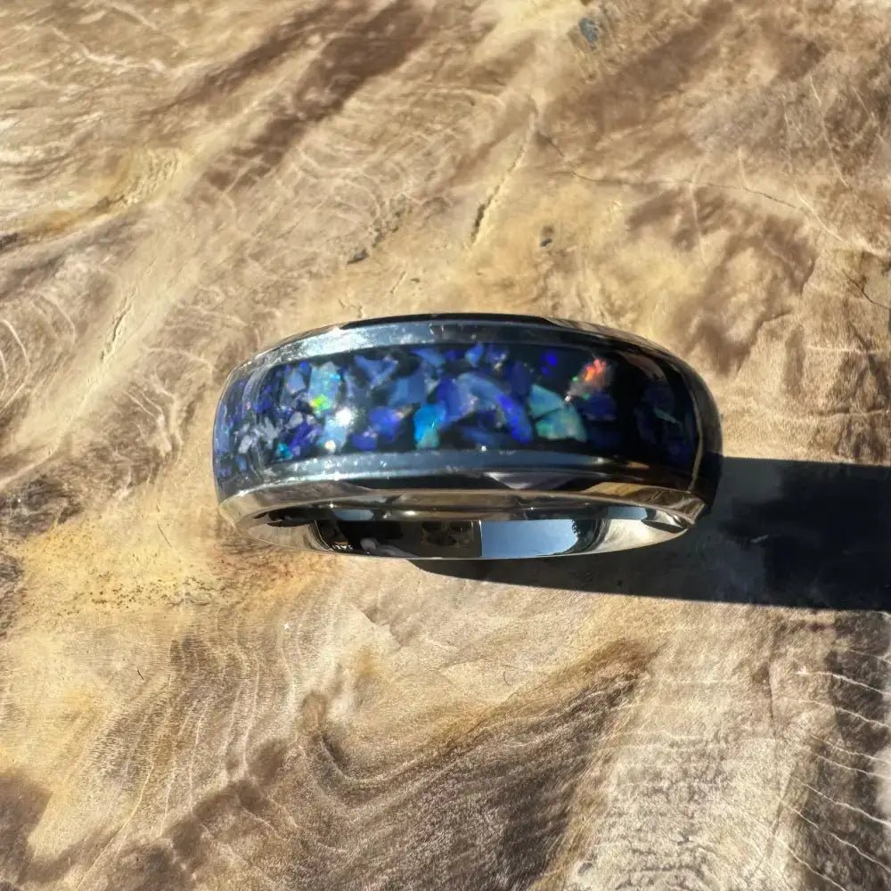 Handcrafted Australian Opal Ring Gold, Silver or Black Surgical Steel