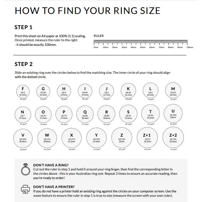 Ring size guide for Handcrafted Australian Opal Ring in Size N displayed on a white background