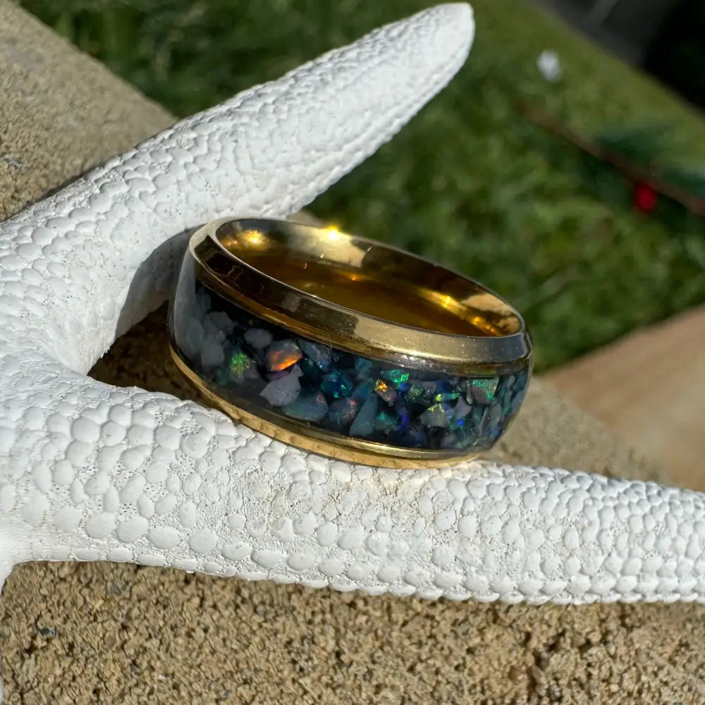 Gold and Australian Opal Ring in Surgical Steel Size N for elegant jewelry styling
