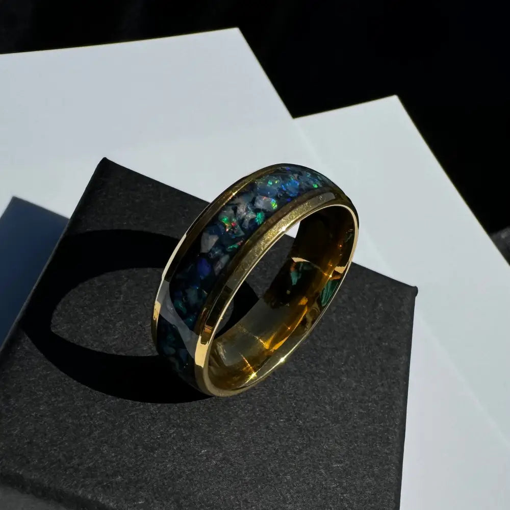 Handcrafted Australian Opal Ring Gold Surgical Steel Size V (10 3/4)
