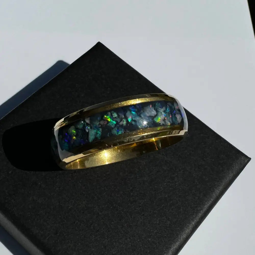 Handcrafted Australian Opal Ring Gold Surgical Steel Size V (10 3/4)