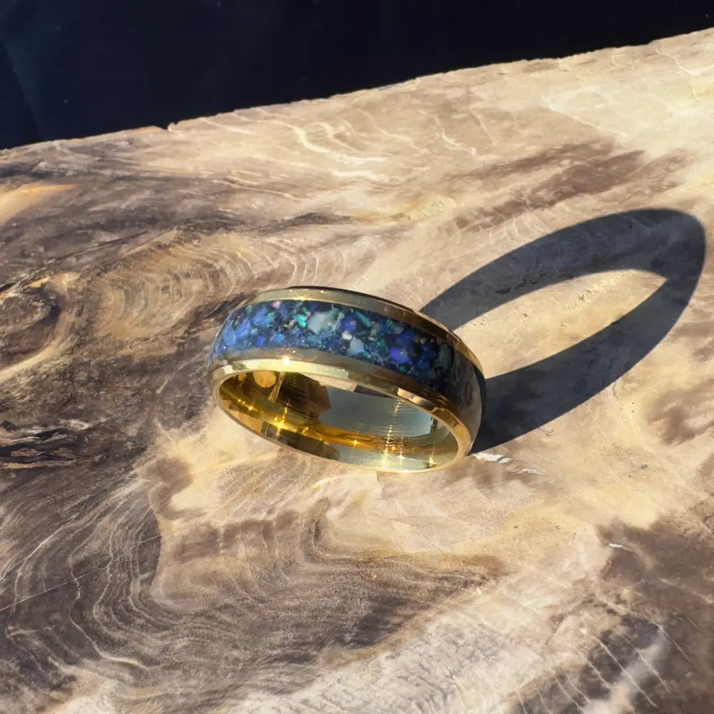 Handcrafted Australian Opal Ring Gold Surgical Steel Size V (10 3/4)