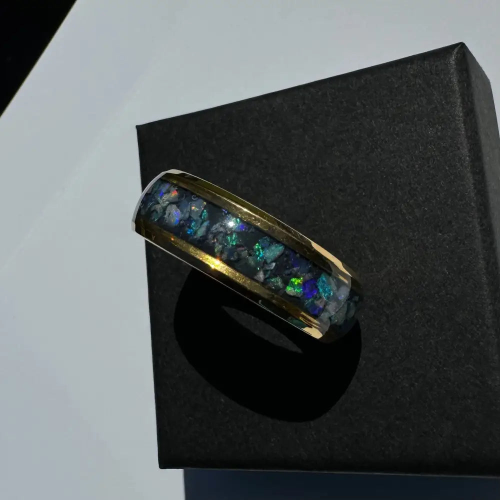 Handcrafted Australian Opal Ring Gold Surgical Steel Size V (10 3/4)