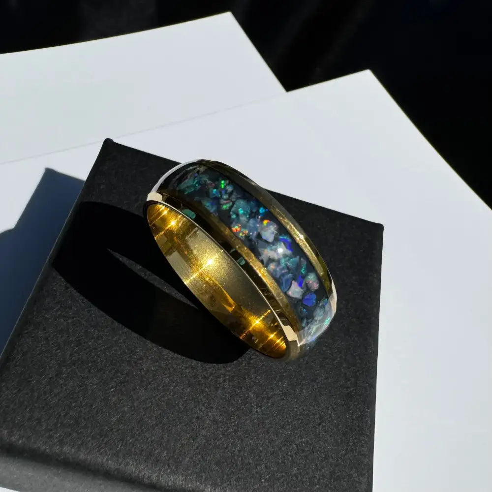 Handcrafted Australian Opal Ring Gold Surgical Steel Size V (10 3/4)