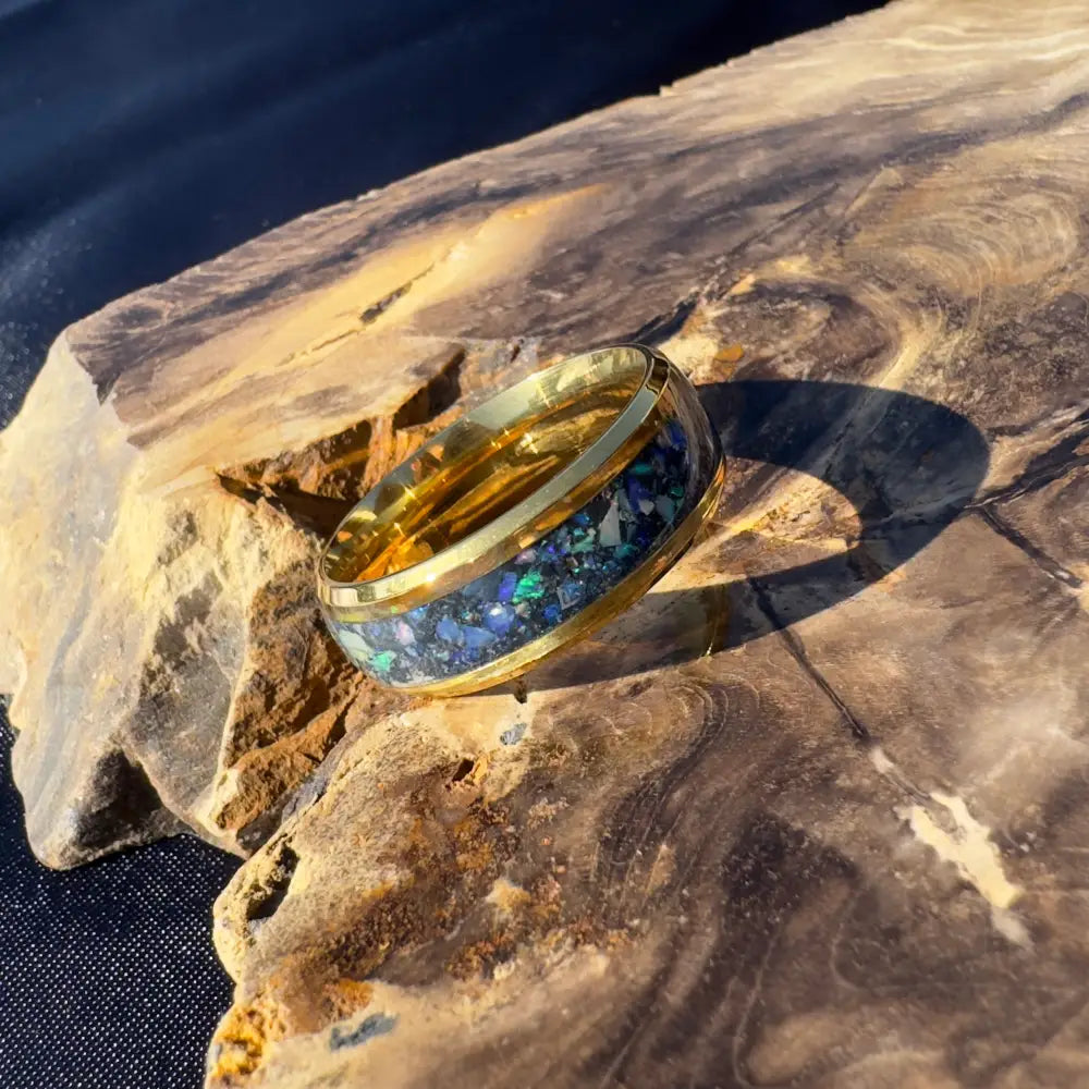 Handcrafted Australian Opal Ring Gold Surgical Steel Size V (10 3/4)