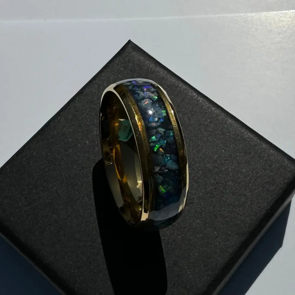 Handcrafted Australian Opal Ring Gold Surgical Steel Size V (10 3/4)