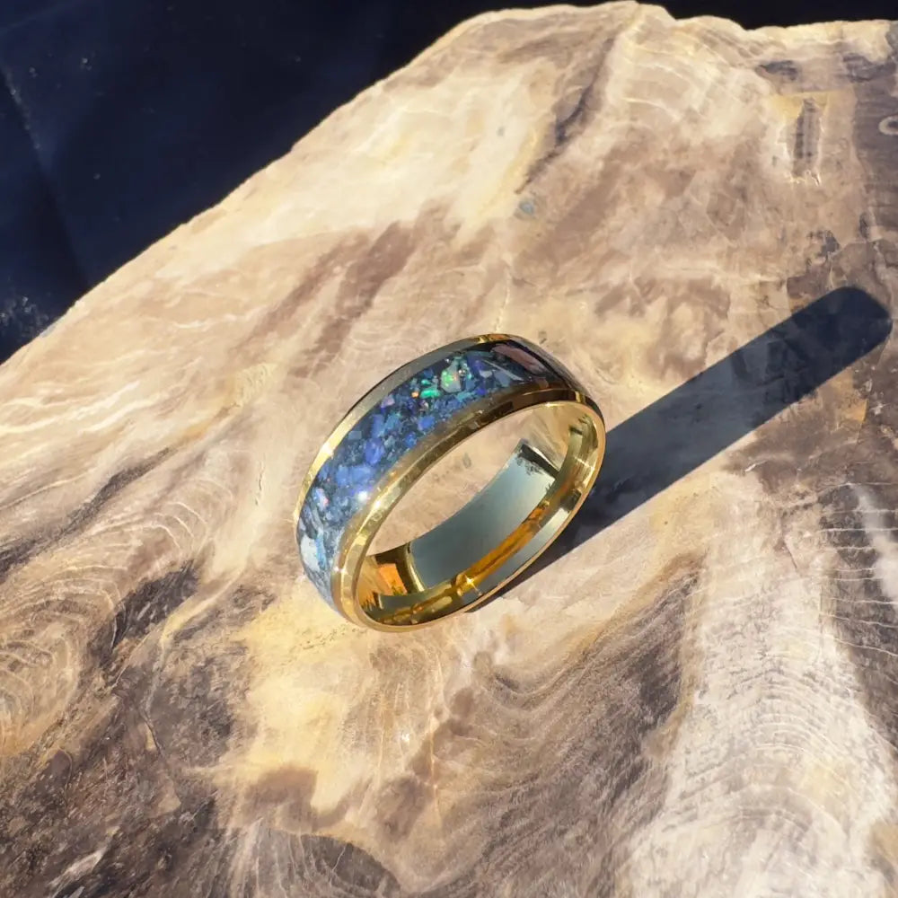 Handcrafted Australian Opal Ring Gold Surgical Steel Size V (10 3/4)