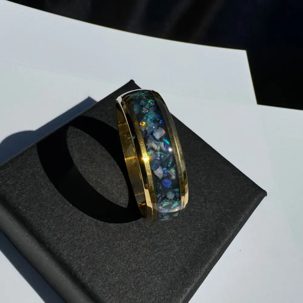 Handcrafted Australian Opal Ring Gold Surgical Steel Size V (10 3/4)