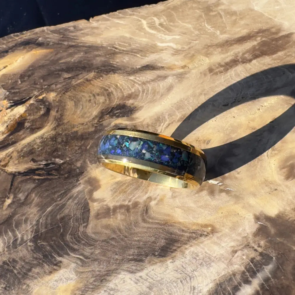 Handcrafted Australian Opal Ring Gold Surgical Steel Size V (10 3/4)