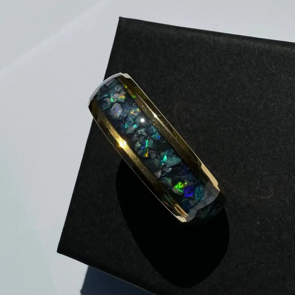 Handcrafted Australian Opal Ring Gold Surgical Steel Size V (10 3/4)