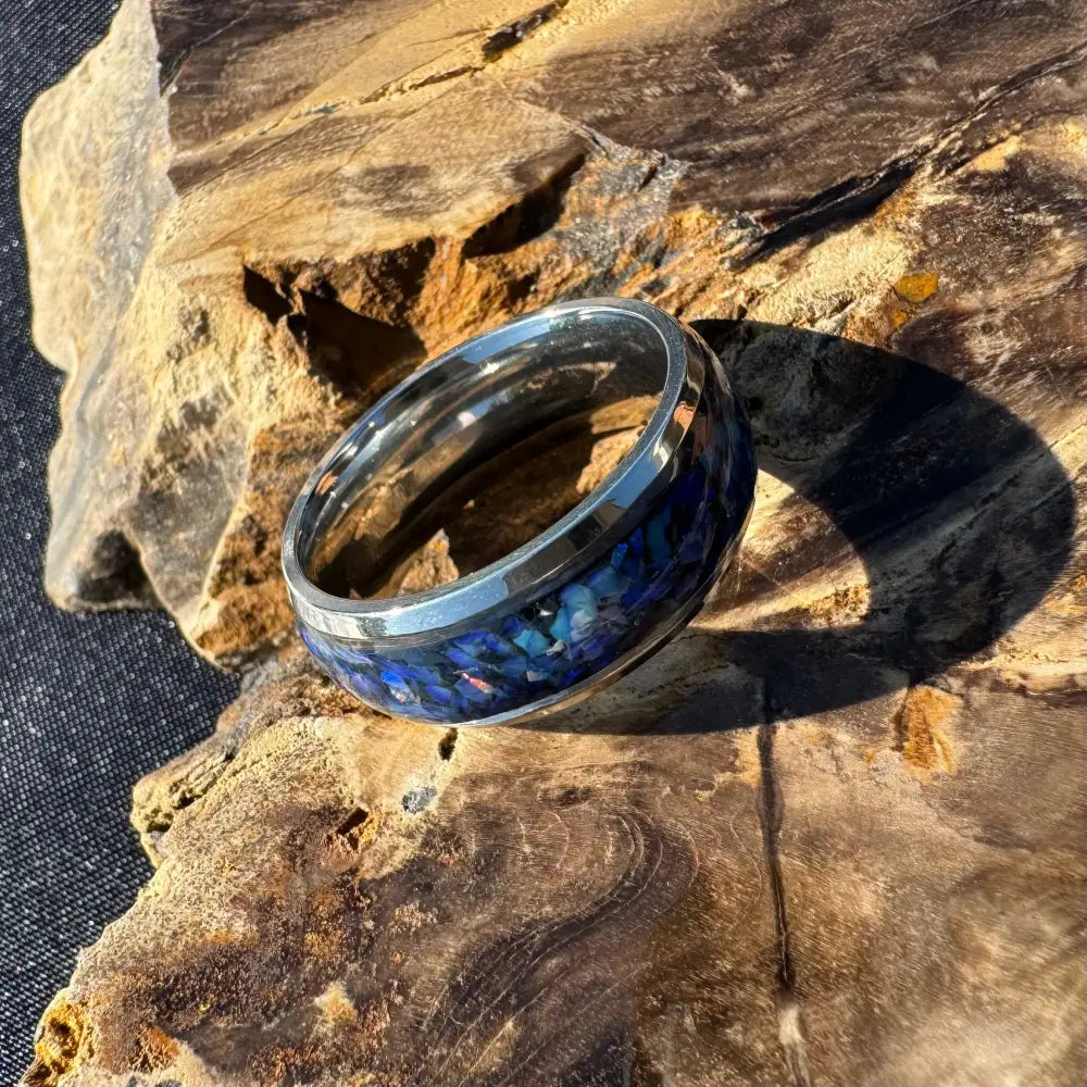Handcrafted Australian Opal Ring Silver Surgical Steel Size P (7 3/4)