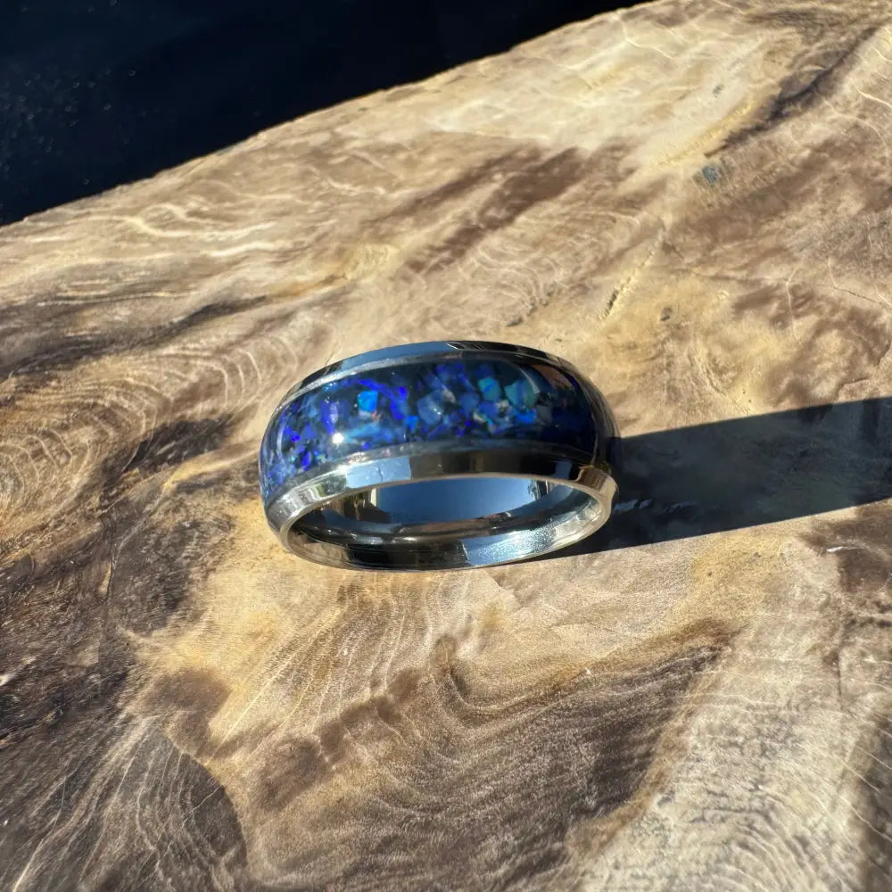 Handcrafted Australian Opal Ring Silver Surgical Steel Size P (7 3/4)