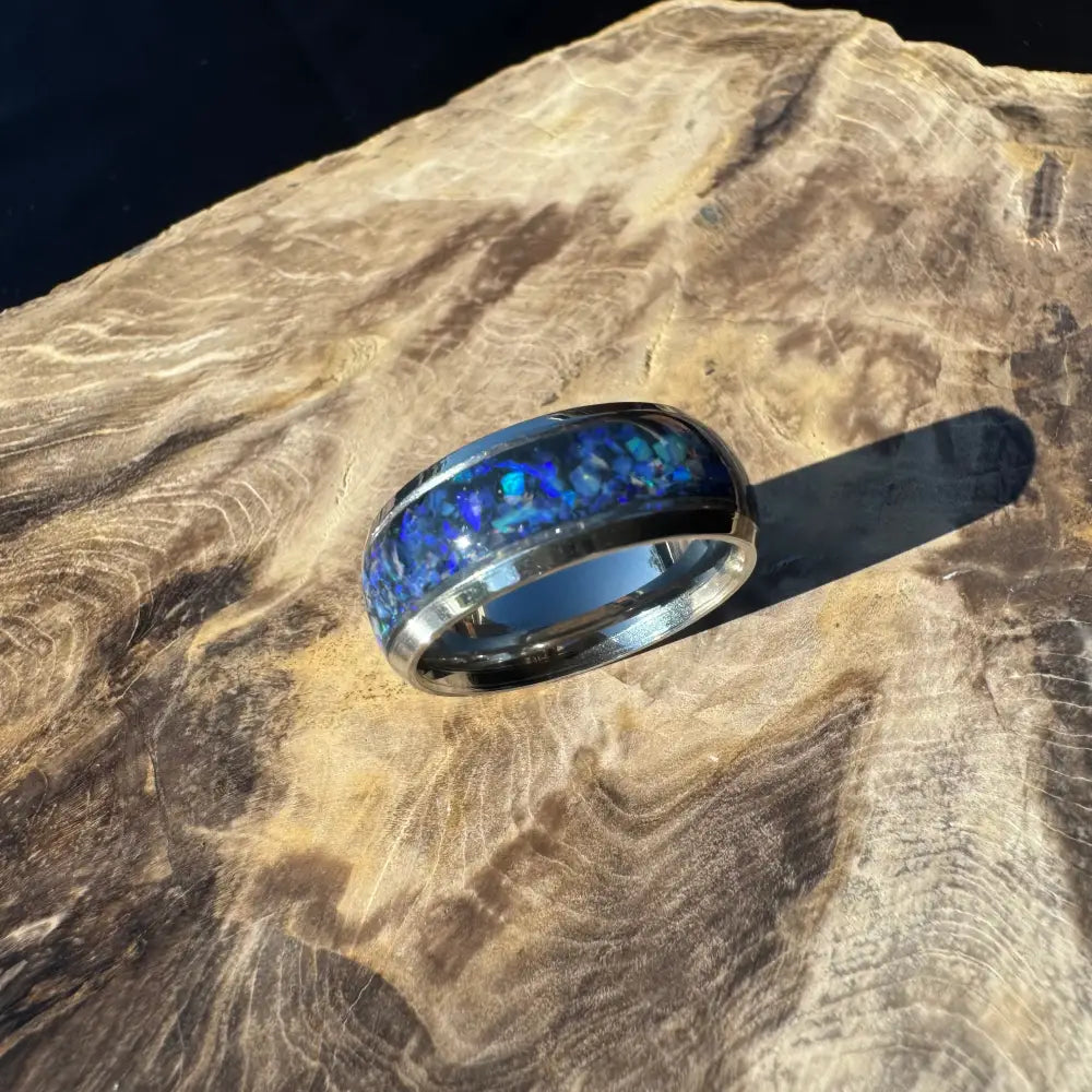 Handcrafted Australian Opal Ring Silver Surgical Steel Size P (7 3/4)