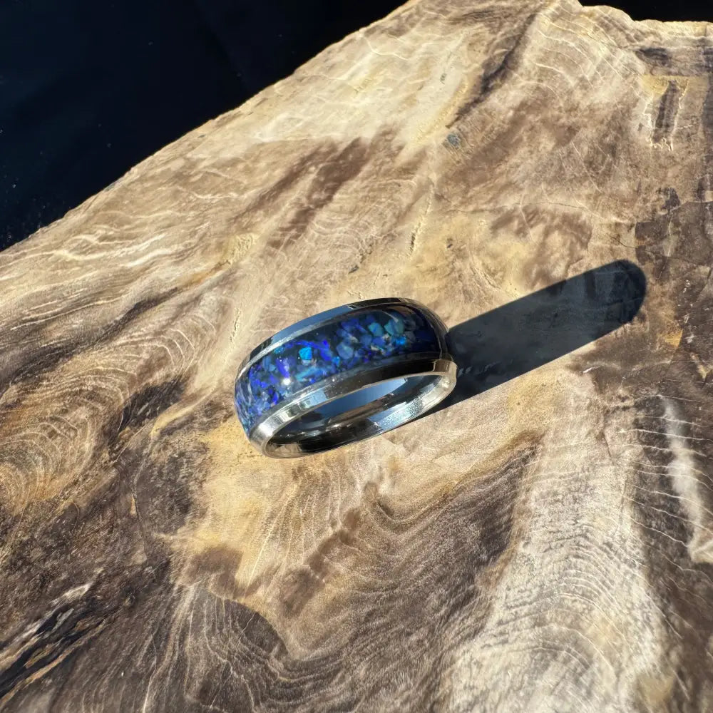 Handcrafted Australian Opal Ring Silver Surgical Steel Size P (7 3/4)