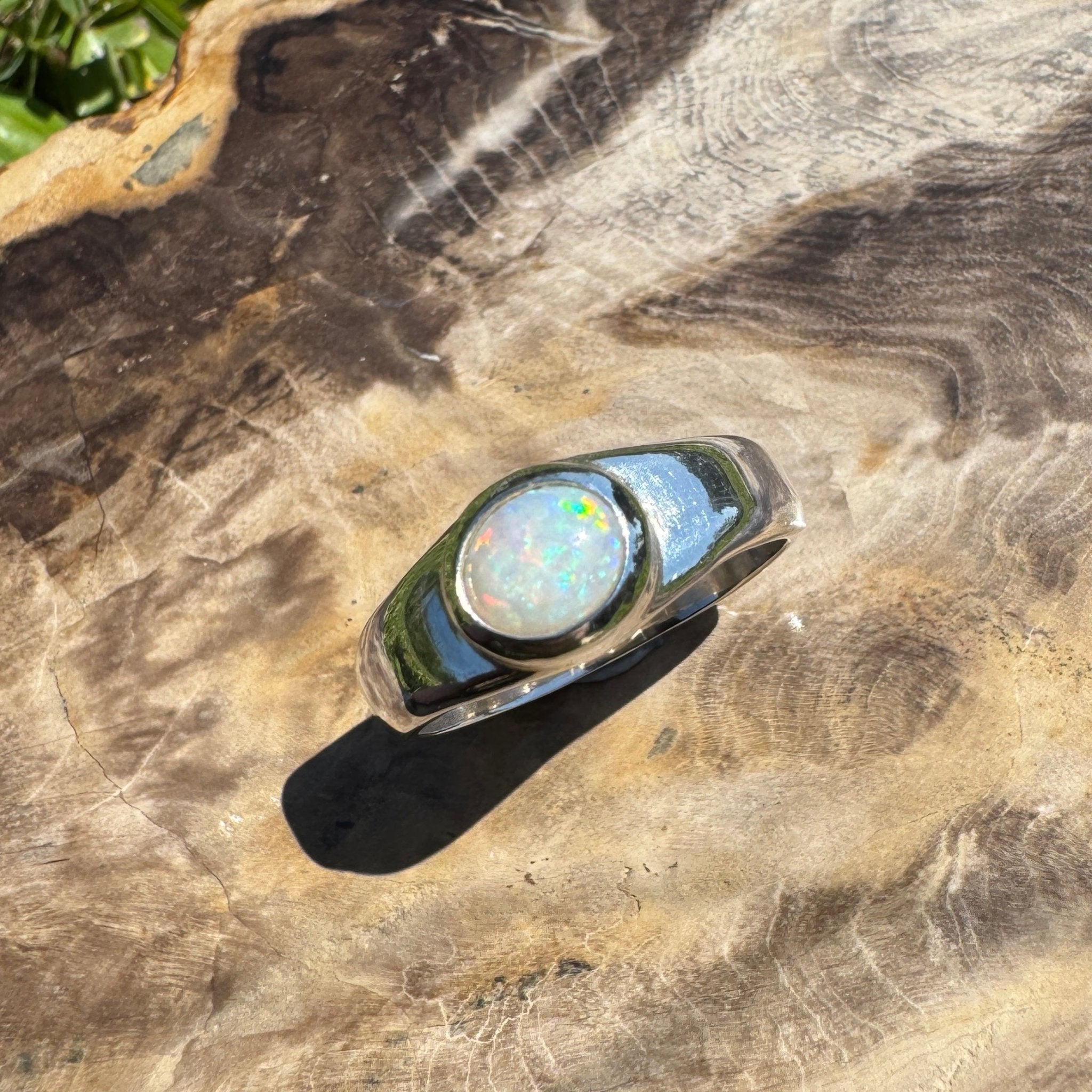 Harmony Light ~ Mintabie Solid Light 0.65ct Opal Ring – Sterling Silver Radiance