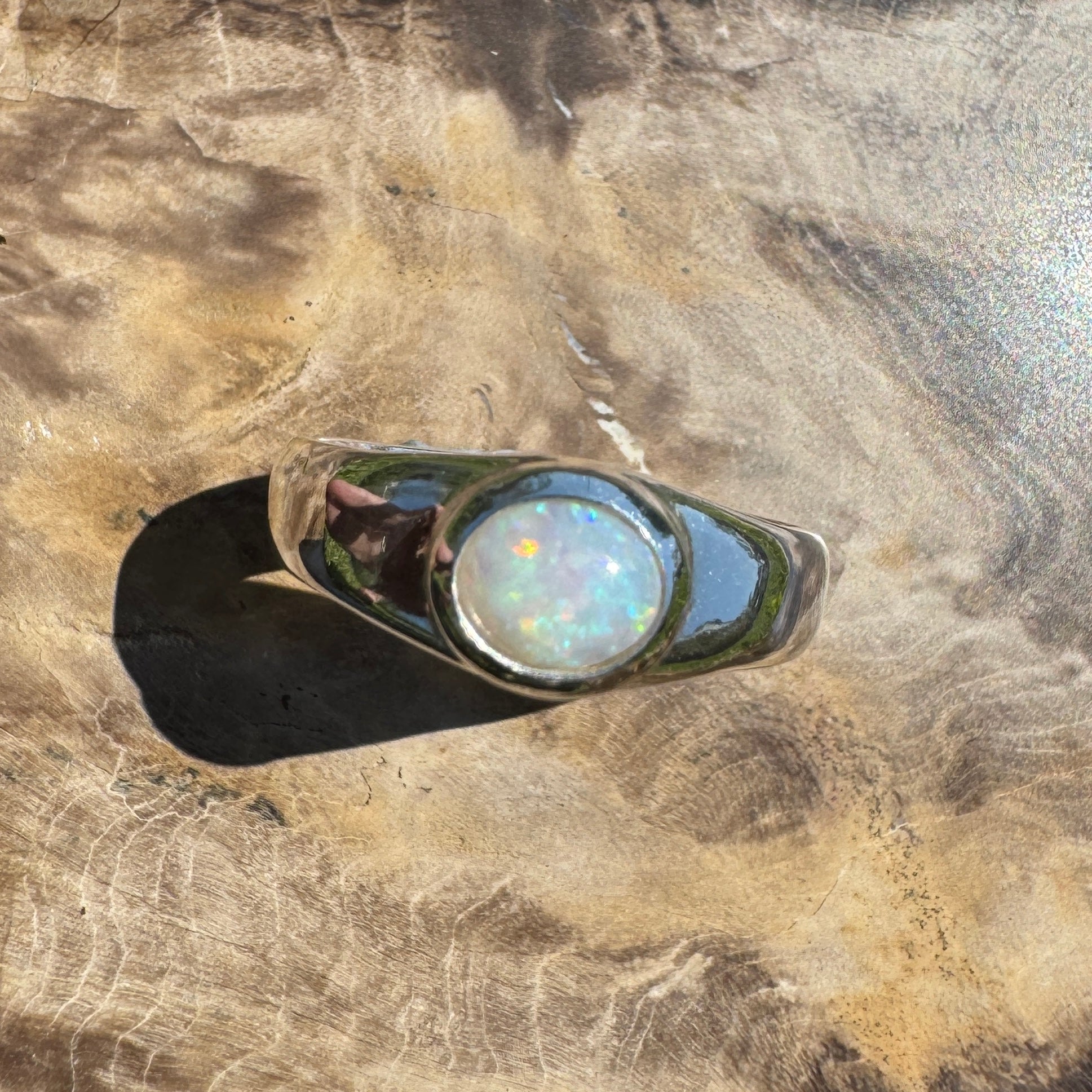 Harmony Light ~ Mintabie Solid Light 0.65ct Opal Ring – Sterling Silver Radiance