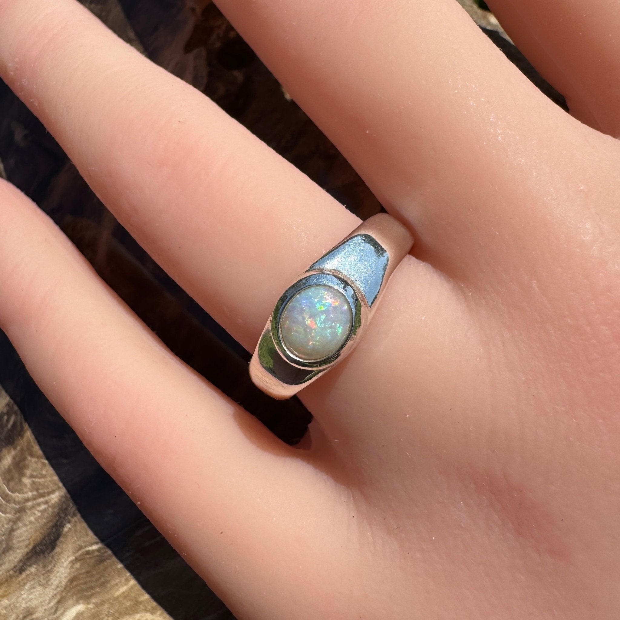Harmony Light ~ Mintabie Solid Light 0.65ct Opal Ring – Sterling Silver Radiance