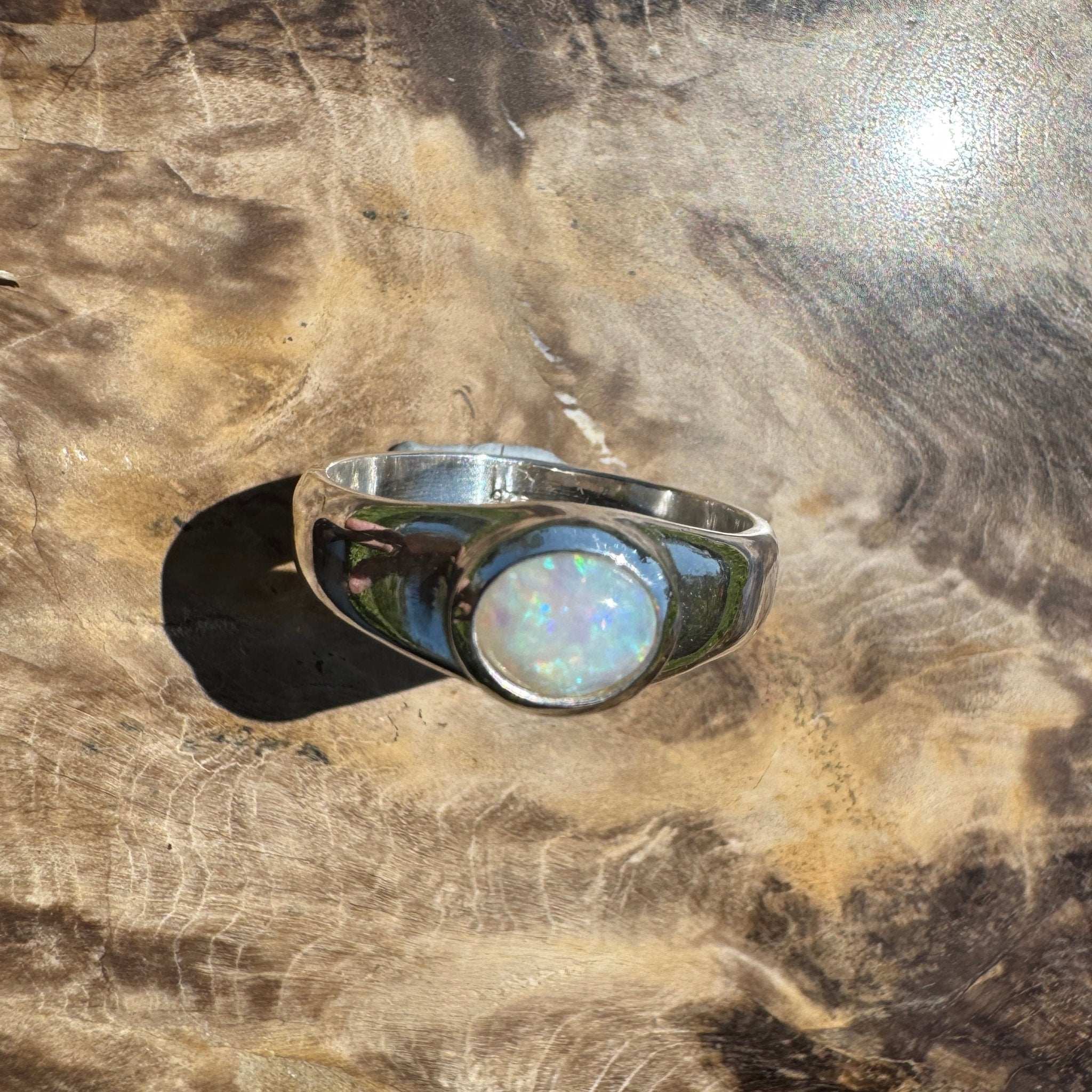 Harmony Light ~ Mintabie Solid Light 0.65ct Opal Ring – Sterling Silver Radiance
