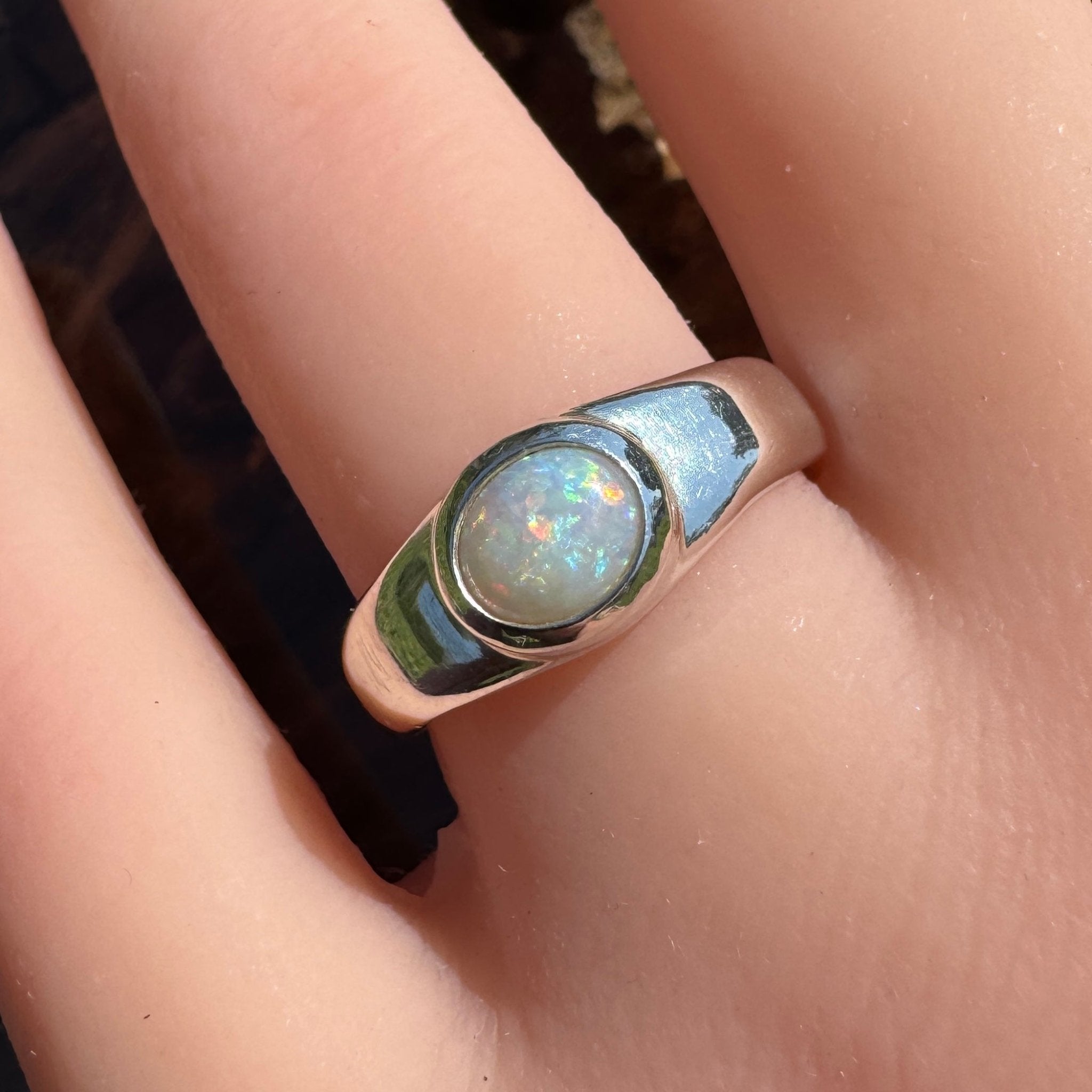 Harmony Light ~ Mintabie Solid Light 0.65ct Opal Ring – Sterling Silver Radiance